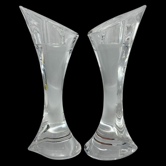 Orrefors Swedish Drop Crystal Candle Holders Martti Rytkonen Pair Clear 7 Inch - Picture 1 of 6
